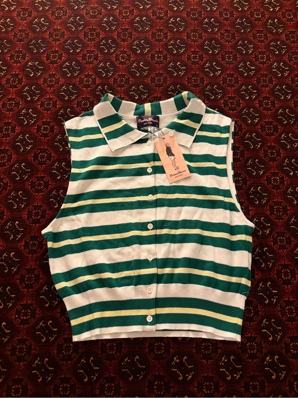 Rowing Blazers Green and White Striped Sleeveless Polo Tank